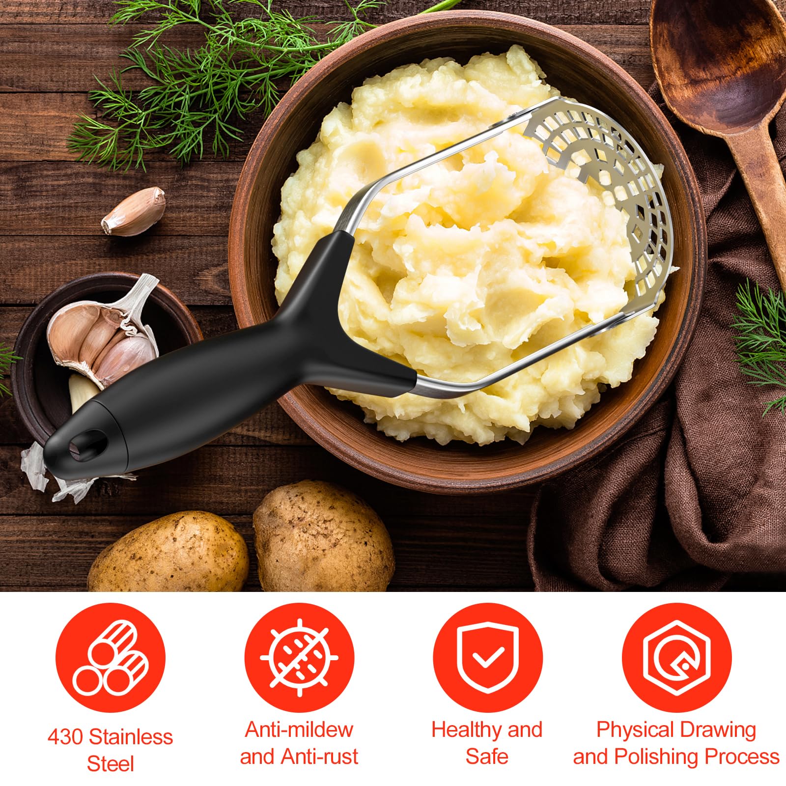 Fousenuk Presse-Purée Pommes de Terre Acier Inoxydable Professionnel Manuel Pliable