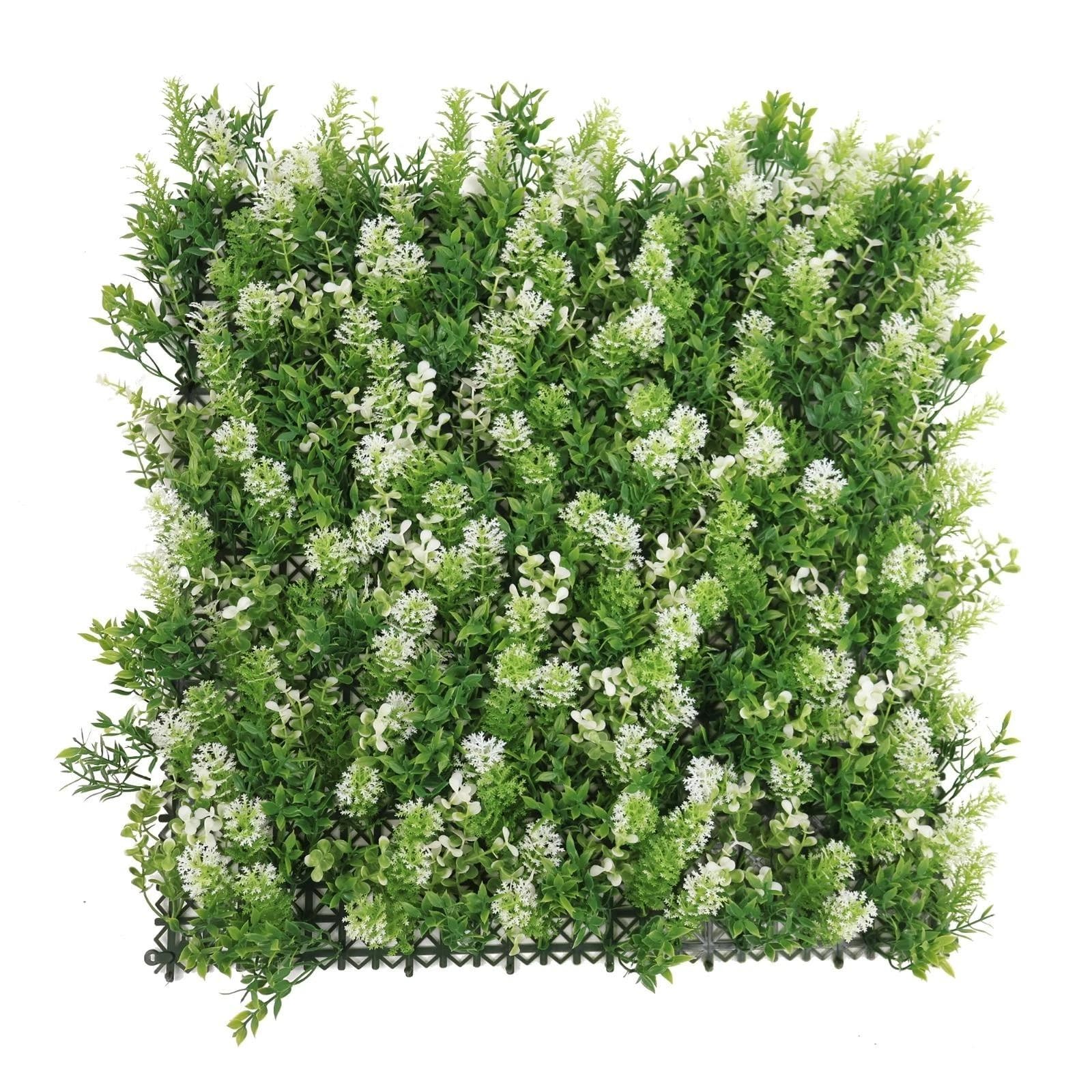 HYGRAD® Artificial Boxwood Topiary Green Artifical Grass Screen Fencing Hedge Panels UK (Green with Purple)