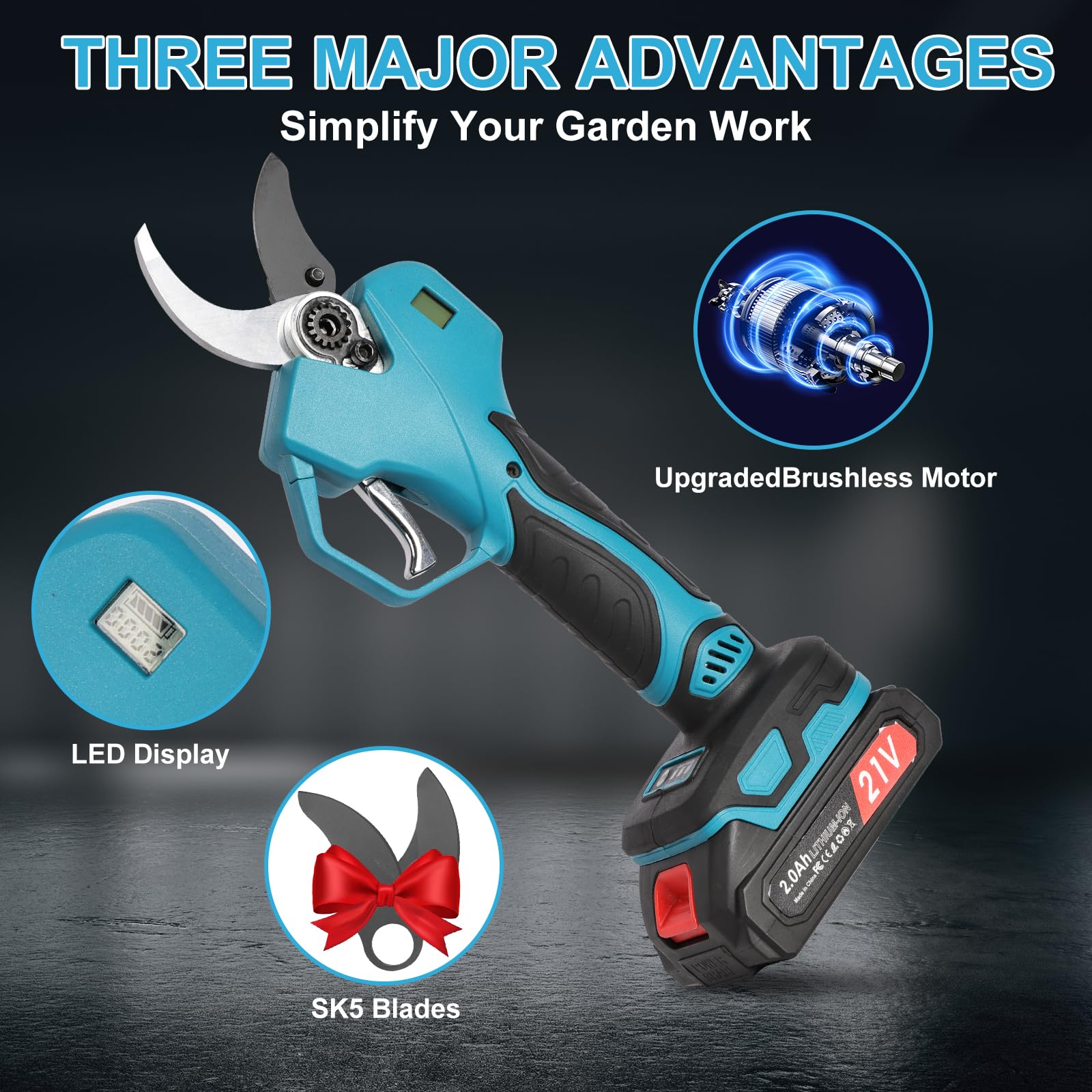 Sécateur électrique Sans Fil 33mm - 2 Batteries 21V 2000mAh - Lame