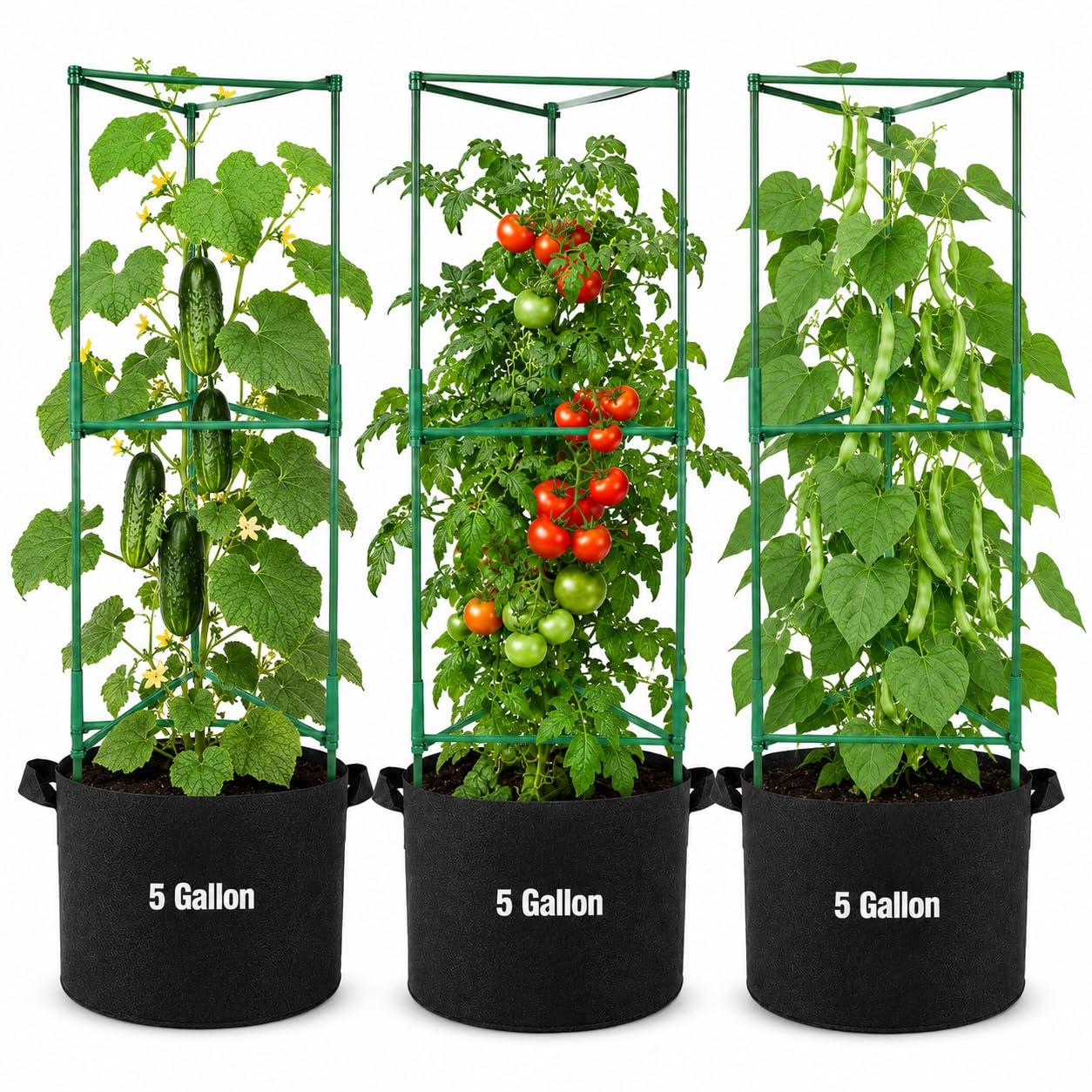 JQTOP Tomaten-Rankhilfe mit Pflanzsack, 160 cm höhenverstellbare Tomatenkäfige, 3er-Set mit je ca. 19 L, für Tomaten, Gurken und Kletterpflanzen