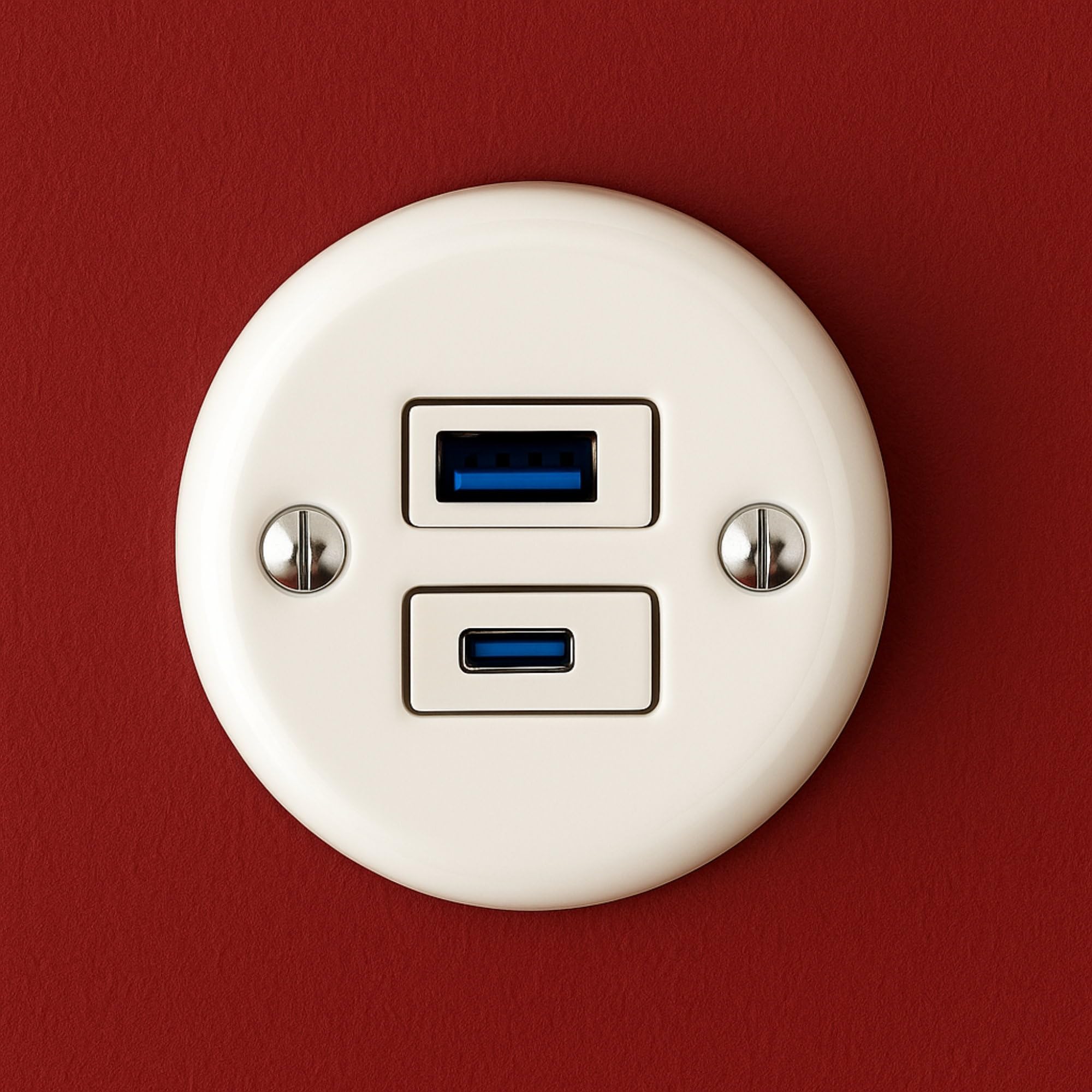 Porcelana natynkowa retro, USB-A USB-C, gniazdo podwójne, All-in-One, seria QR1 biała