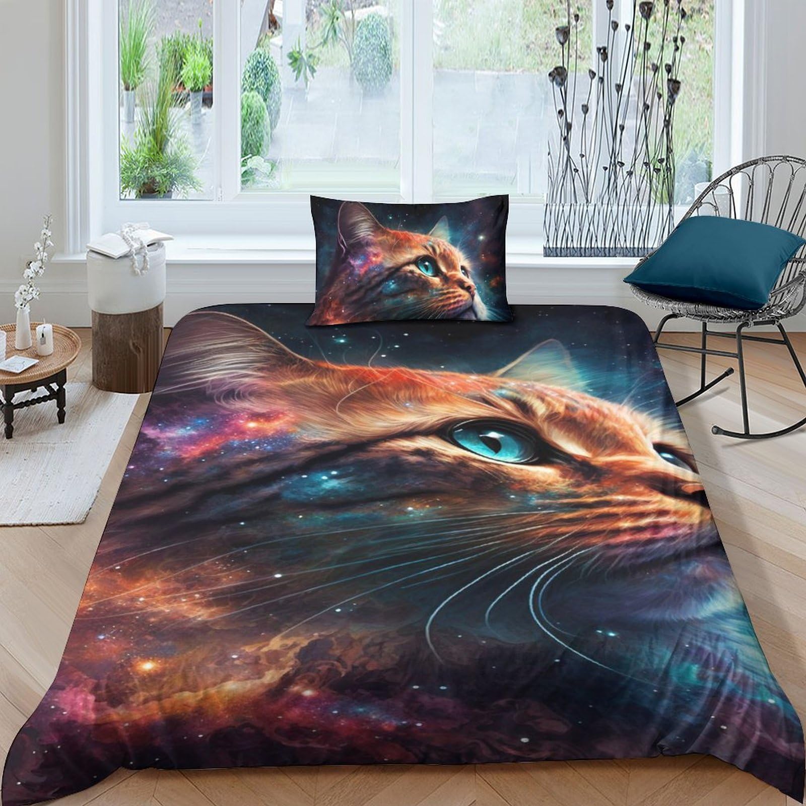 Housses de couettes 3D chat 135x200 parure lit microfibre 3 pièces