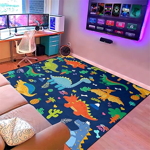 Miniatura 5 de Alfombras de Dinosaurios Azules para Niños con Dibujos de Animales de Dibujos Animados Lindas Alfombras de Dinosaurios para Dormitorio de Niños Sala