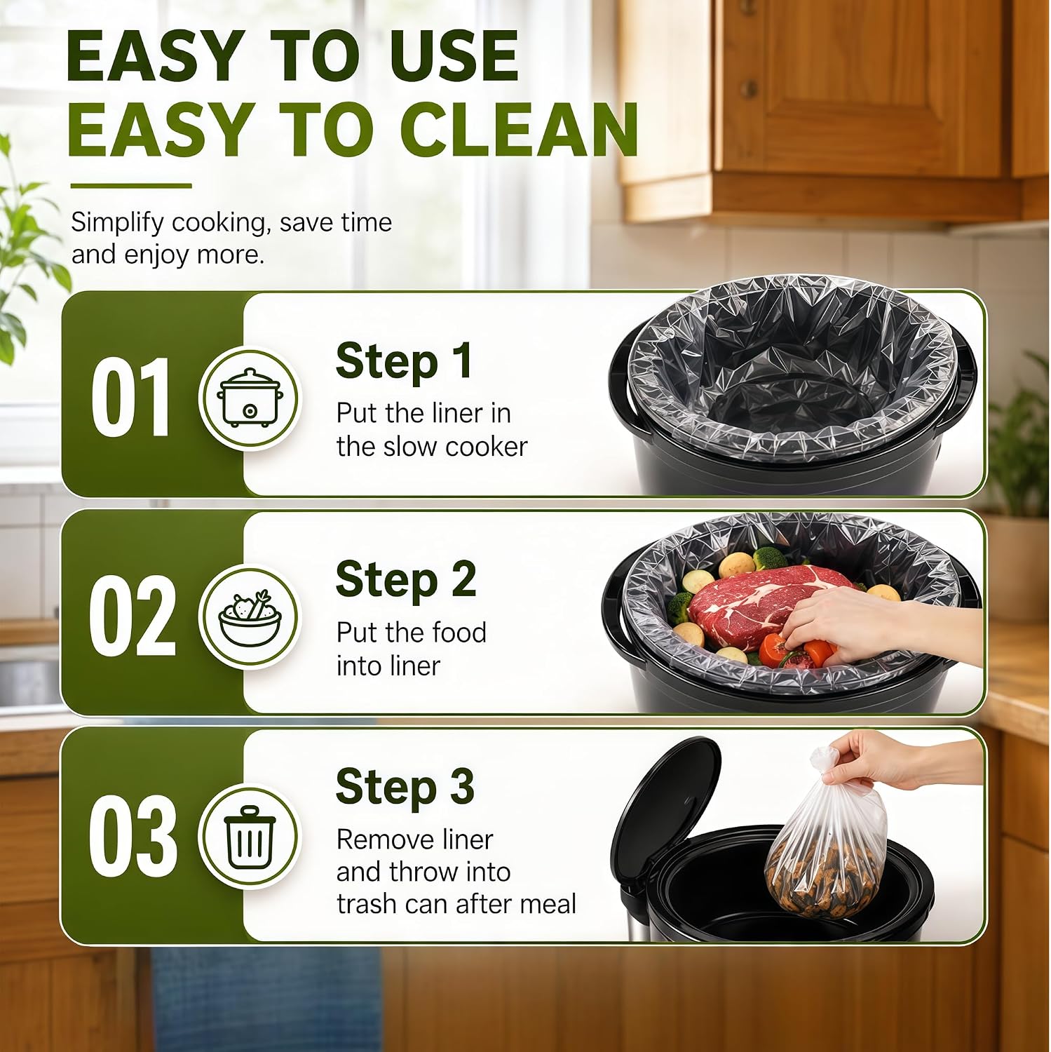 Qvin Mini Slow Cooker Liners (10 Pcs) - 11" x 9" Disposable Liners