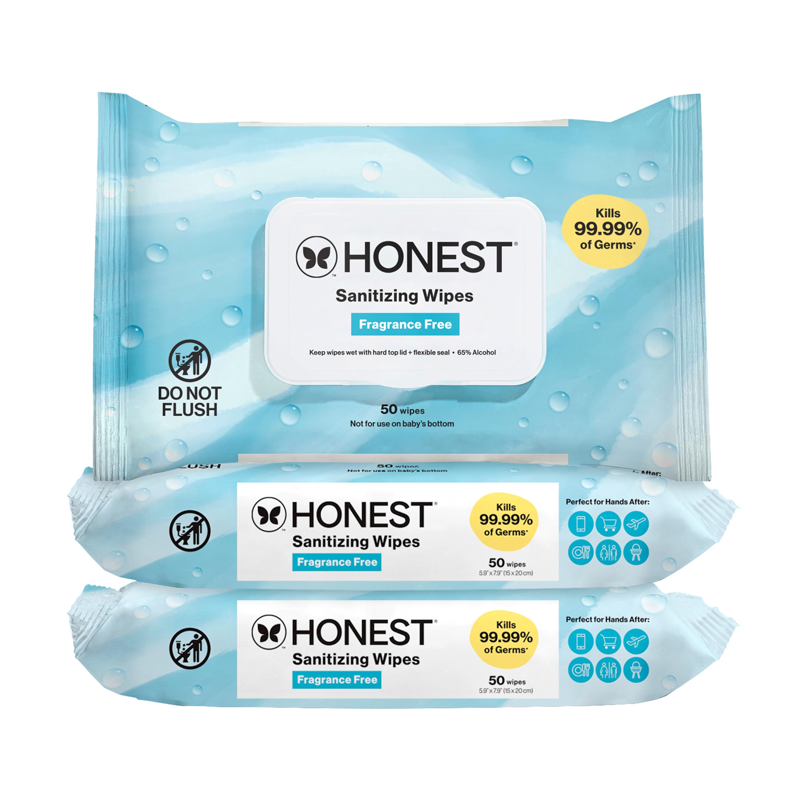 The Honest Company Fragrance-Free Sanitizing Alcohol Wipes, Antibacterial with Aloe, Kills 99% of Germs, 150 Count