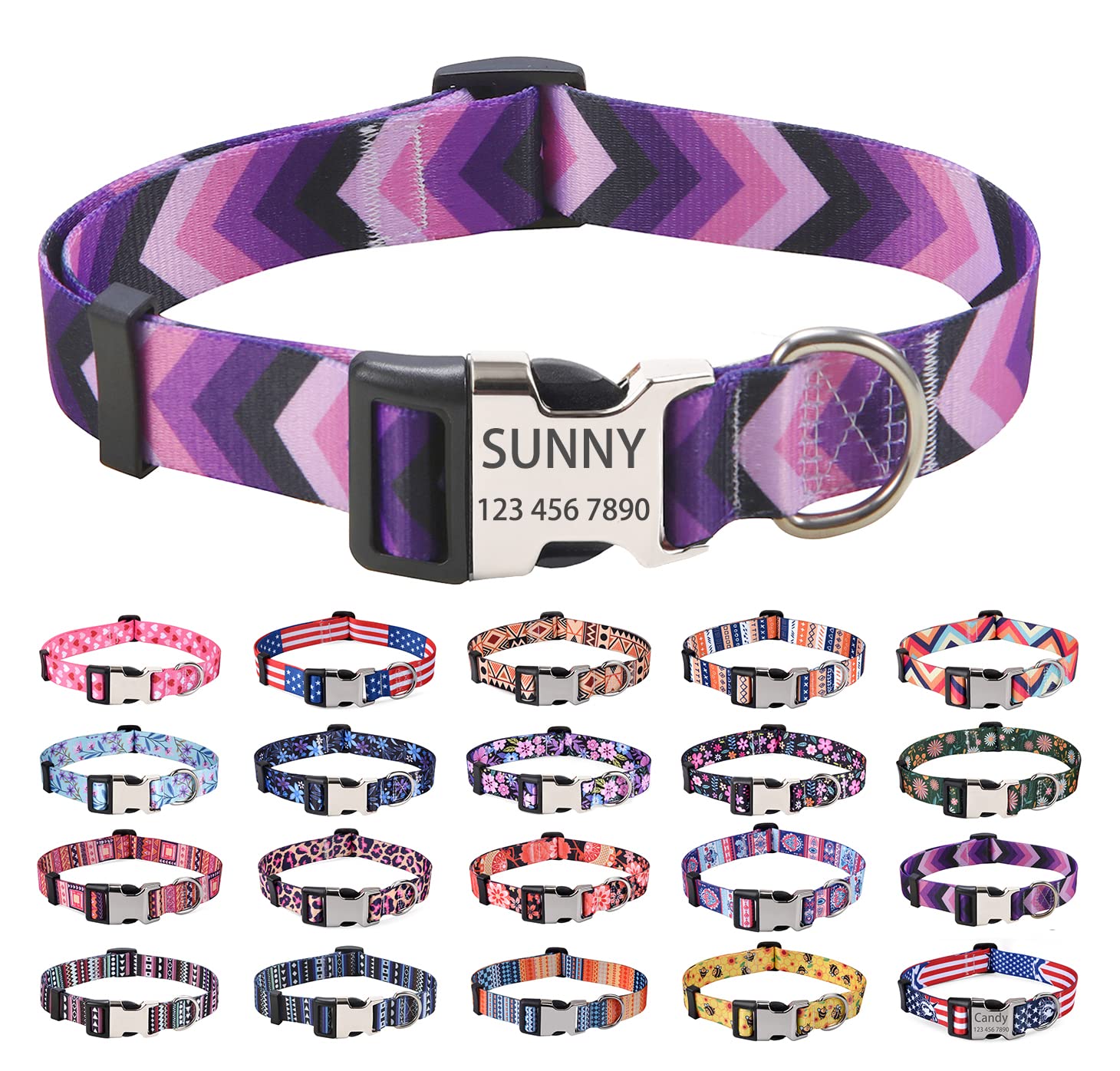 Mihqy Personalized Dog Collars, Customized Dog Collar with Name and Phone Number, 10 Colors & 4 Sizes Dog Collar for Puppy Small Medium Large Dogs,