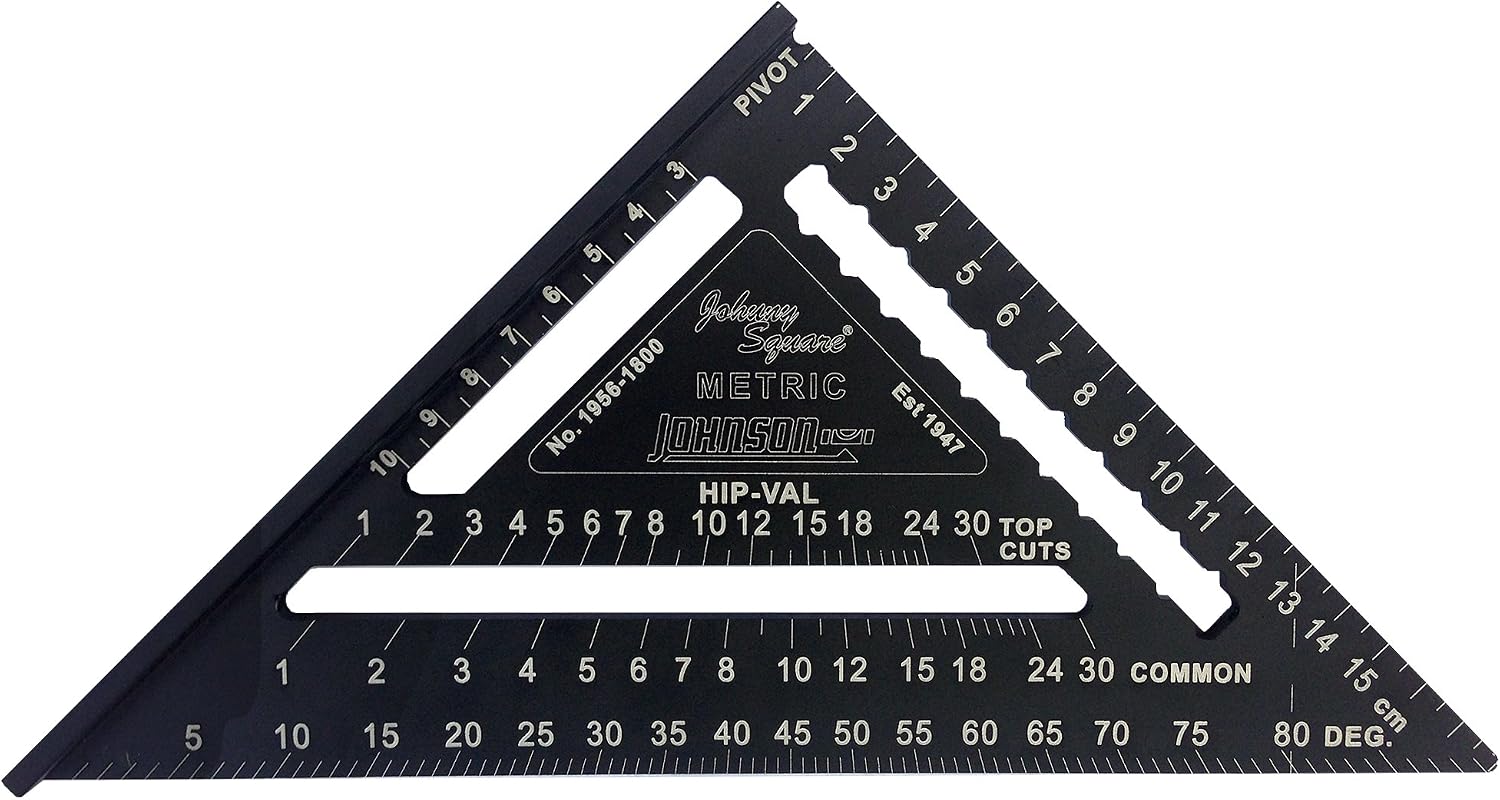 Johnson Level & Tool 1956-1800 Metric Johnny Square Professional Easy-Read Aluminum Rafter Square, 18cm, Black, 1 Square