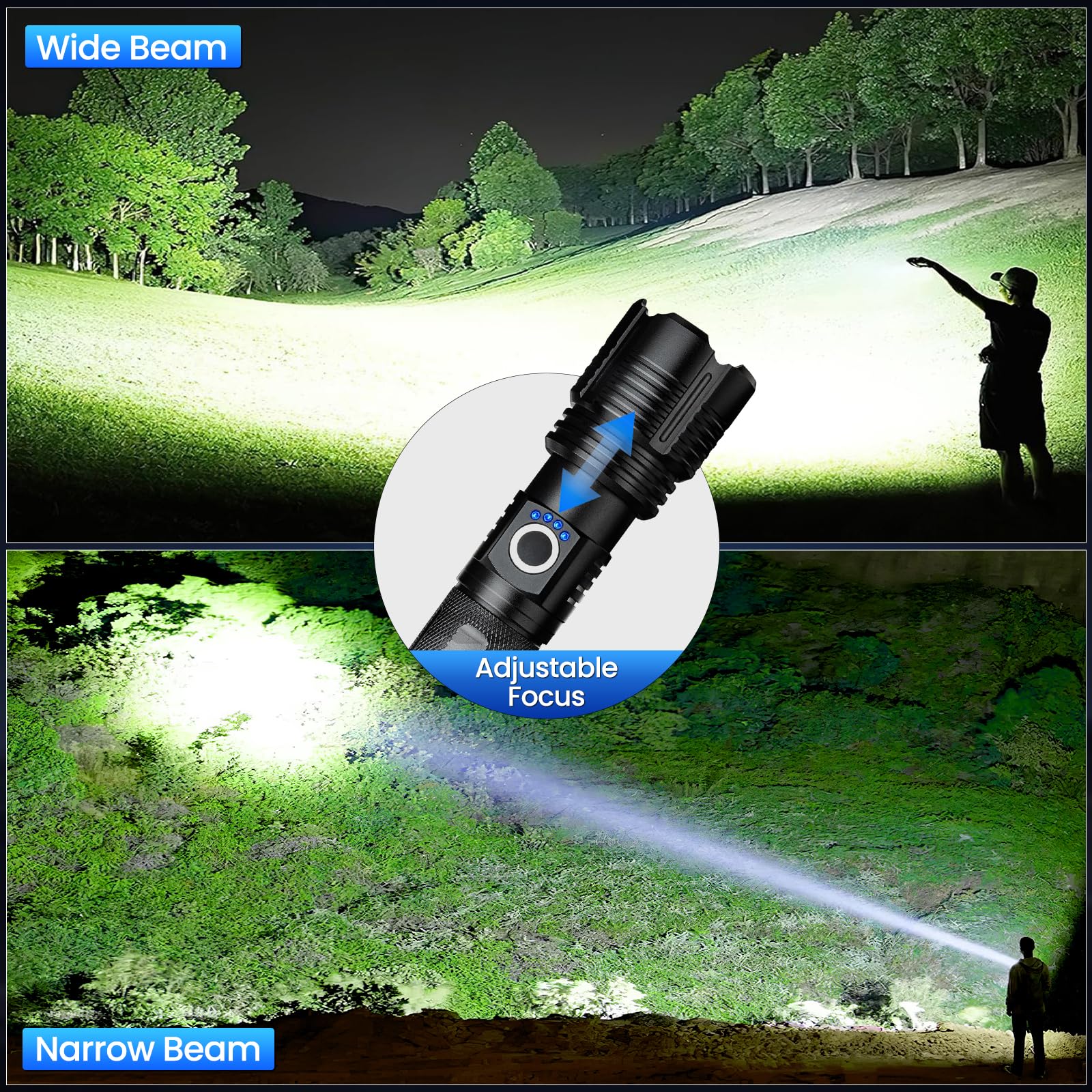 MILAOSHU Paquete de 4 linternas recargables de 99.000 lúmenes altos, linternas recargables superbrillantes para el hogar, potente luz LED con 5 modos de luz, IPX7 impermeable para exteriores, camping