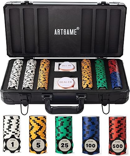 Miniatura 10 de ARTGAME Juego de fichas de póquer de arcilla de 0.49 oz para Texas Hold'em, 300 fichas estilo casino, con caja de aluminio tipo K y botones de
