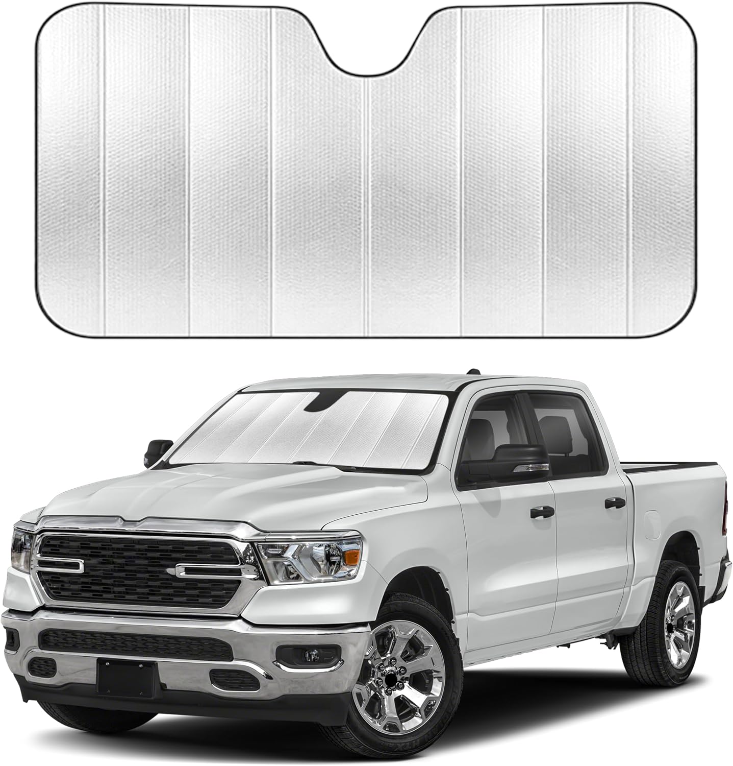 EcoNour Accordion Foldable Windshield Sun Shade Fit for 2019-2024 2025 2026 Dodge Ram 1500 Sunshade, Front Car Window Shades Sun Visor, Blocks UV Rays & Heat, Car Accessories