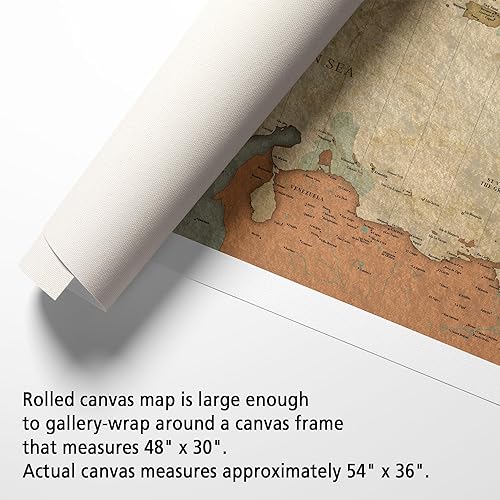 Miniatura 3 de HolyCowCanvas Caribbean Map on Canvas in Vintage Earth Tones, Travel Map with Pins to Mark Travels, Caribbean Cruise Pin Board, Maps for Wall Push