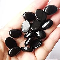 Vista 2 de 7 cuentas de piedra preciosa ovalada de obsidiana negra con parte trasera plana para hacer joyas, 0.71 x 0.51 pulgadas (0.709 x 0.512 in)