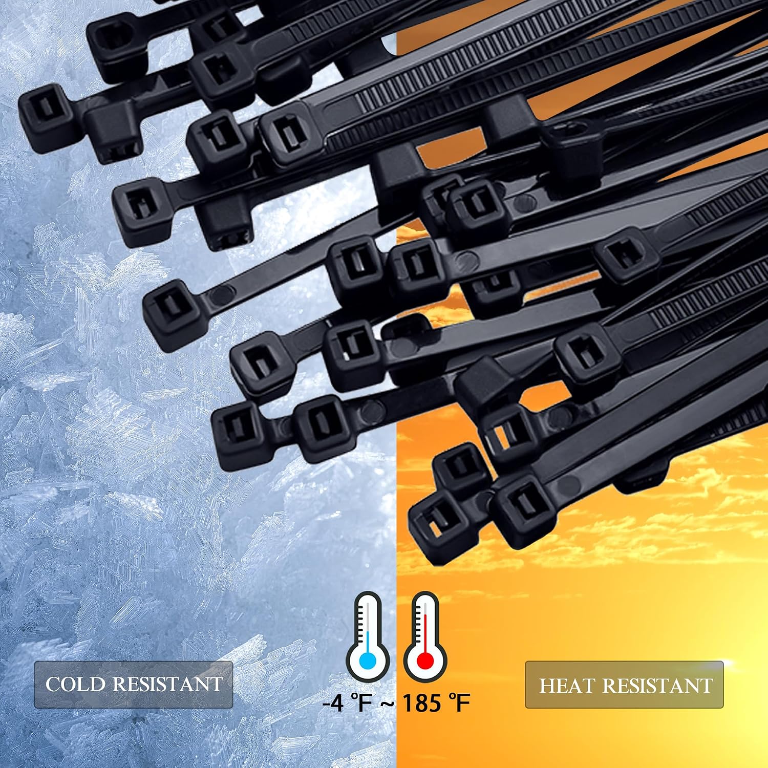 Zip Ties Assorted Sizes 8 + 12 Inch 500 Pack, 120 LBS Tensile Strength, Black Zip Cable Ties Self-Locking Nylon Wire Ties for Indoor and Outdoor