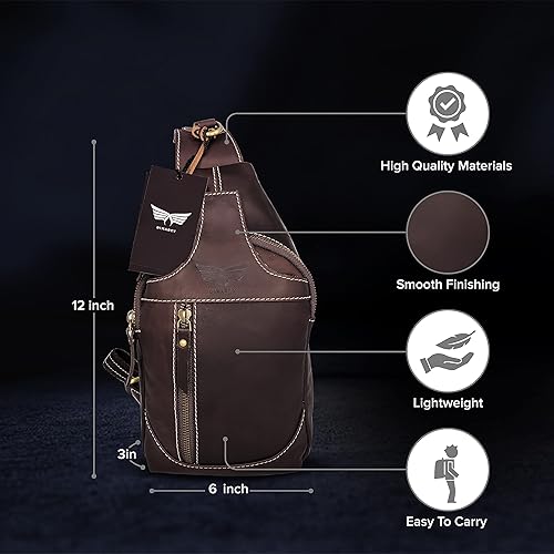 Miniatura 4 de Bolso bandolera de cuero cruzado Mochila casual Mochila Pecho Hombro Multiusos Diseño atemporal Pequeños Hombres, Marrón oscuro, Bolsos cruzados