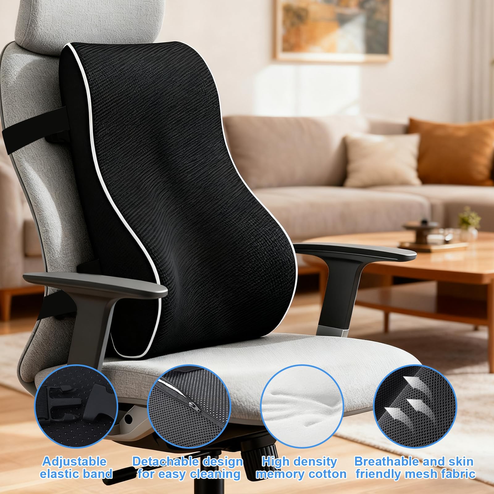 Coussin Lombaire Bureau, Coussin Ergonomique Assise, Coussin Dos en Mousse Memory, Coussin Lombaire Voiture pour Chaise de Bureau, Siège Auto, Canapé, Confort Dorsal, Coussins Lombaires