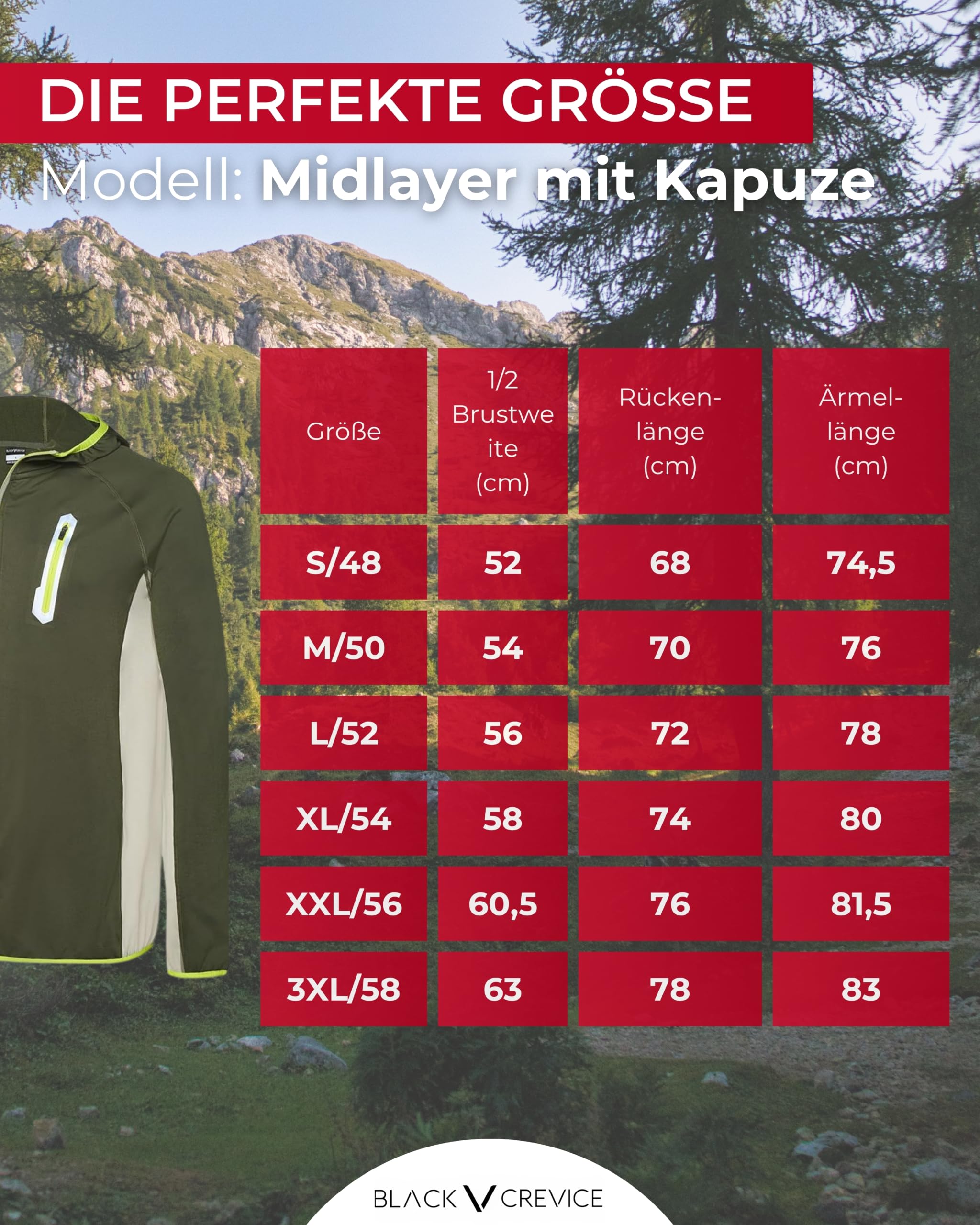 Black Crevice Herren Midlayer Microfleece Jacke I atmungsaktive & leichte Fleecejacke mit Kapuze & Brusttasche