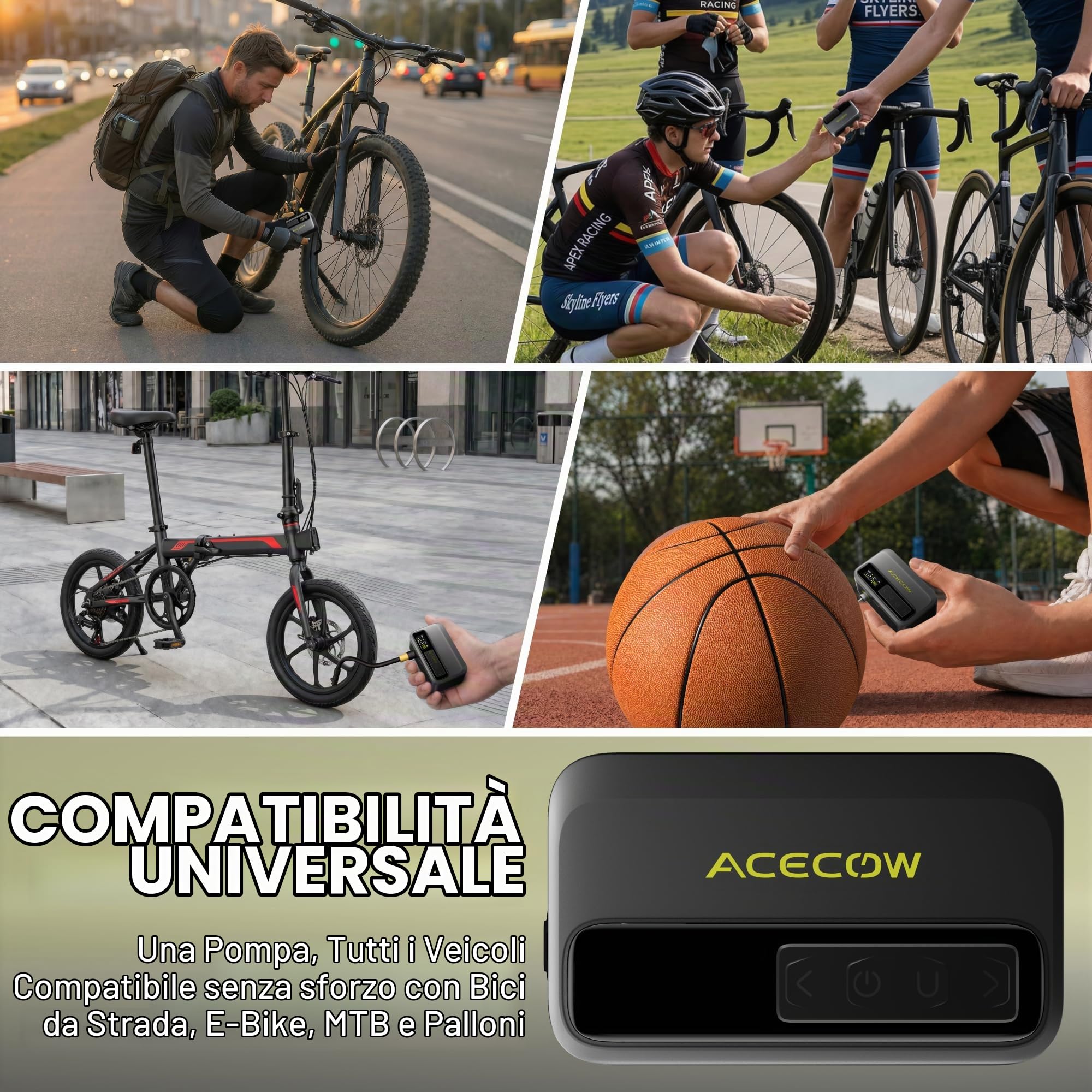 AT5Pro Pompa elettrica mini per biciclette, 120 PSI (8,3 Bar), gonfiaggio 30% più veloce con sensore digitale, arresto automatico, protezione da surriscaldamento per strada/MTB/e-bike/palloni