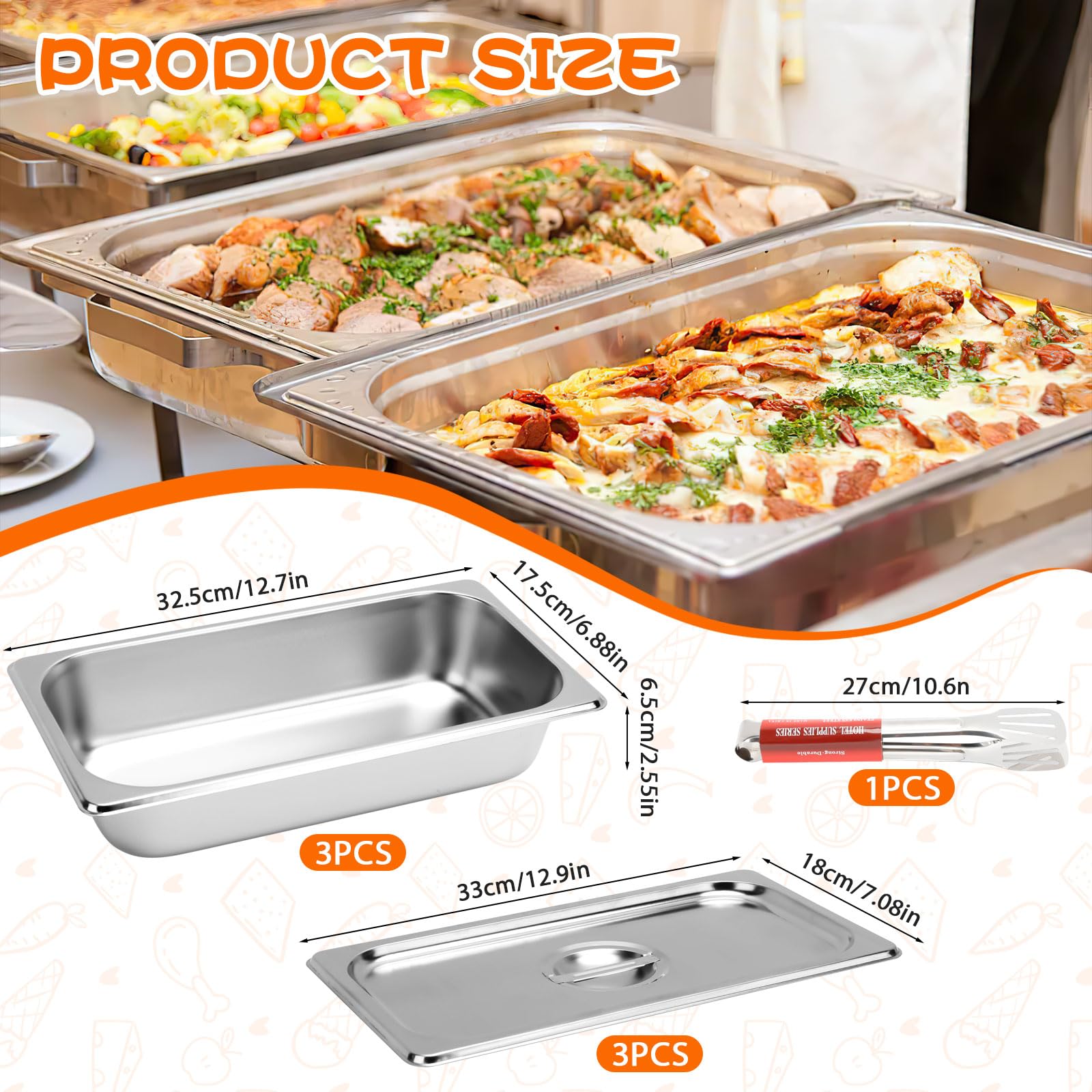 Bandejas para Empanar, 32,5 x 17,5 x 6,5 cm, 3 Juegos de Recipientes de Acero Inoxidable, 3 Recipientes para Alimentos con 3 Tapas, Caja de Almacenamiento de Alimentos con Pinzas de Cocina