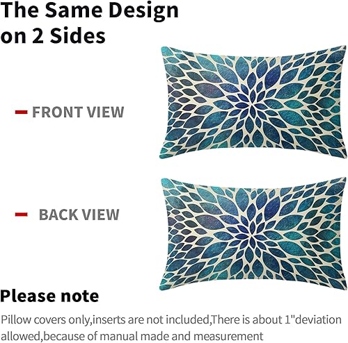 Miniatura 4 de Juego de 2 fundas de almohada de dalia verde azulado primaveral de 12 x 20 pulgadas, fundas de almohada lumbares florales de color azul marino,