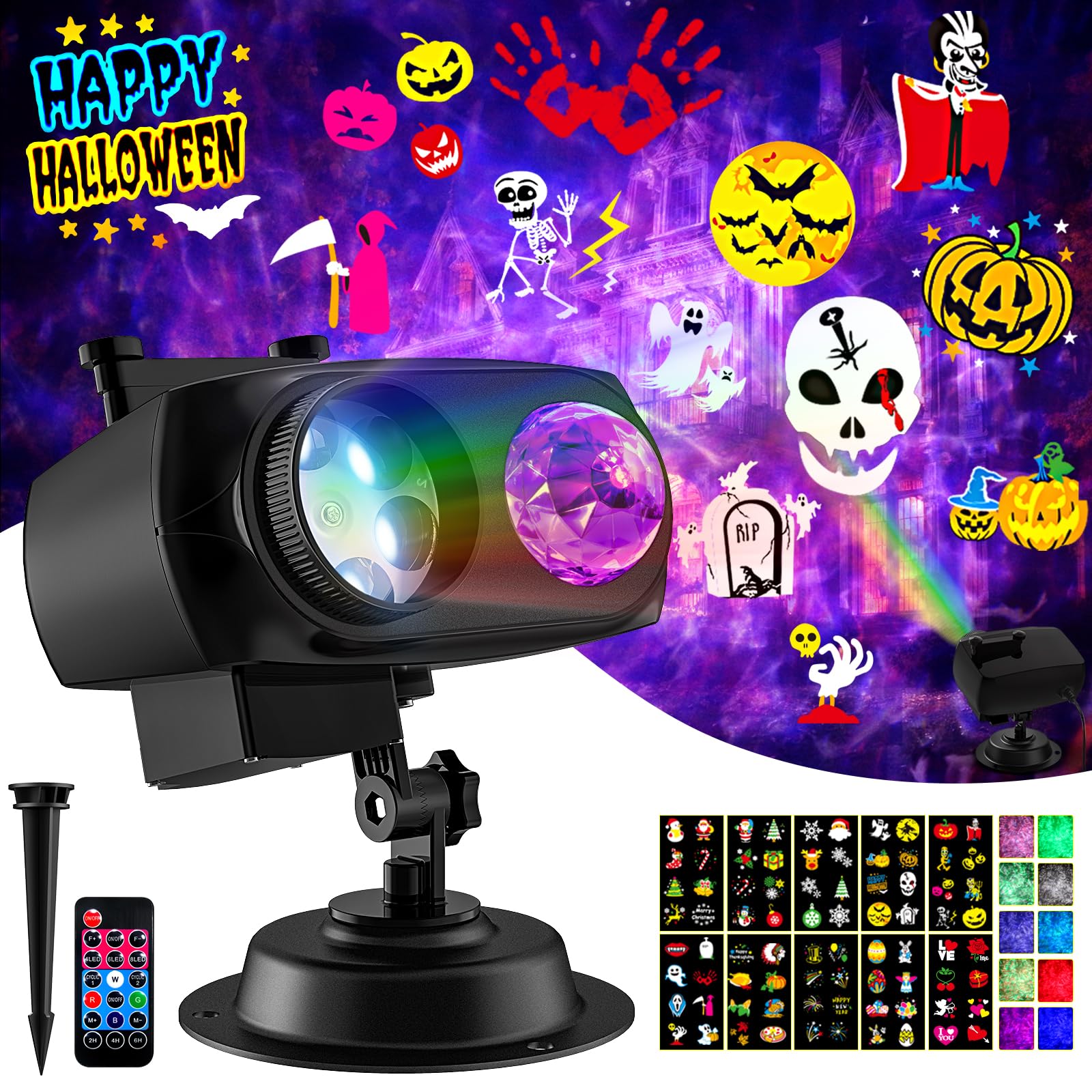 2024 Upgrade Easter Projector Lights Outdoor Waterproof Holiday Projector with 10 HD Slides 10 Color 3D Ocean Wave Easter Projector with Remote Control for House Window Garden Garage