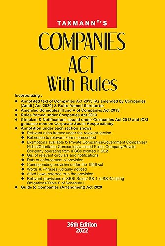 Taxmann's Companies Act with Rules � Most Authentic &amp; Comprehensive Book covering Amended, Updated &amp; Annotated text of Companies Act 2013 with 60+ Rules, Circulars &amp; Notifications | Pocket Paperback [Paperback] Taxmann