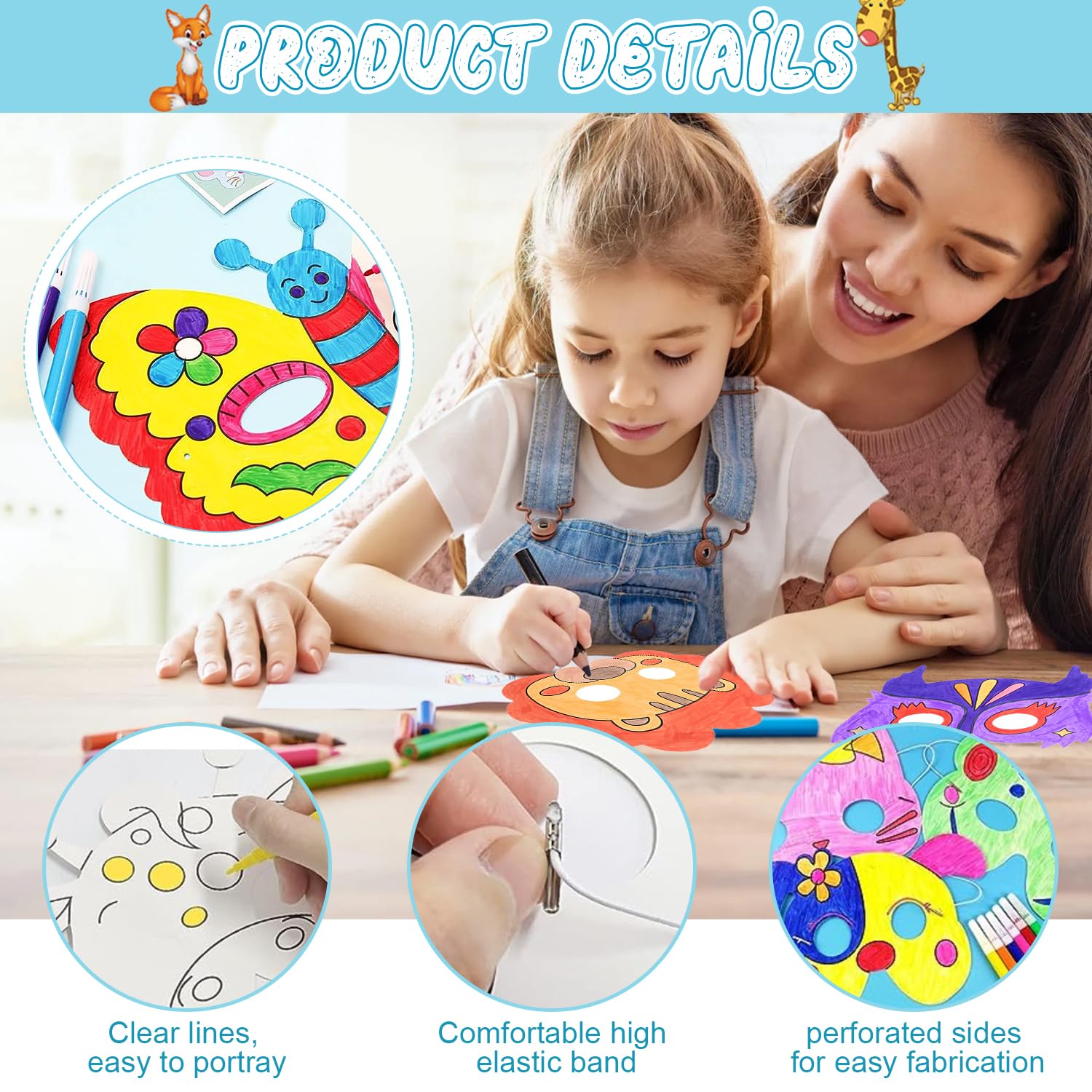 W Rxkiocs 34 Pezzi Maschere Animali Maschera Animale Set di Carta per Bambini con Adesivi per Tatuaggi di Animali per Bambini per Feste Nella Giungla Halloween Feste in Maschera