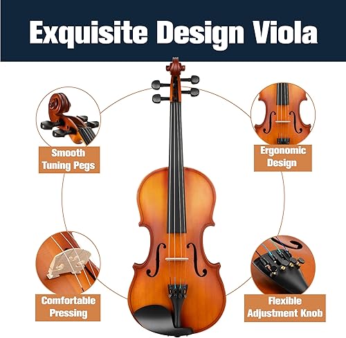 Vista 13 de Mendini MA Viola de madera maciza con estuche, arco, resina, puente y cuerdas Marrón