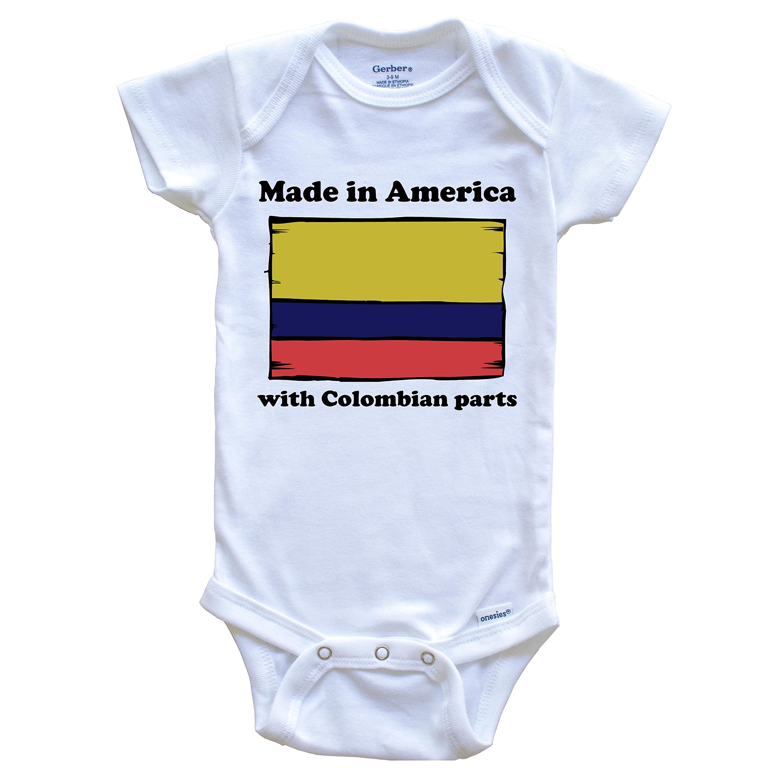 Really Awesome Shirts Made In America With Colombian Parts Funny Colombia Flag One Piece Baby Bodysuit, 24 Months White