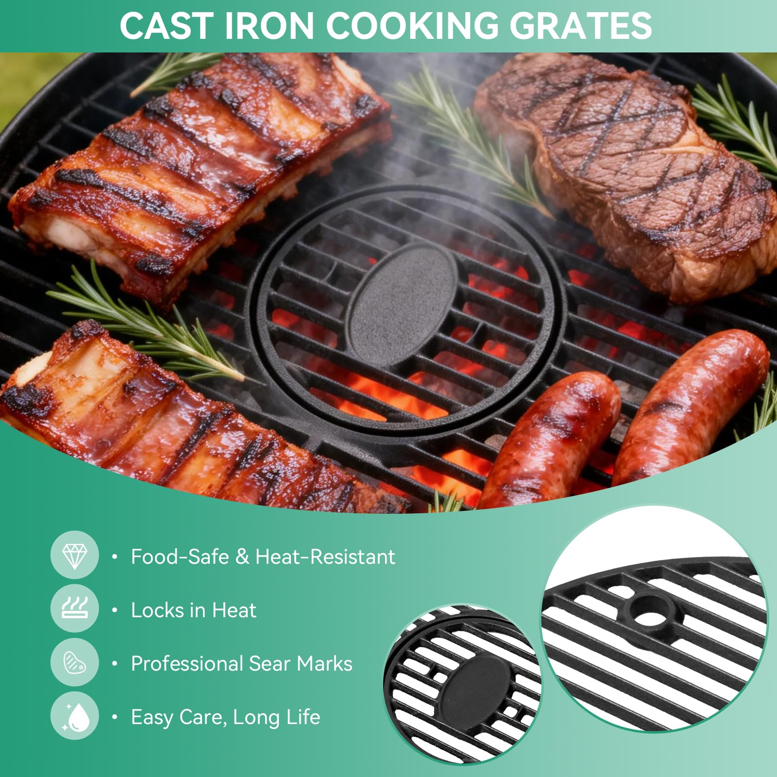 Griglia rotonda in ghisa da 49,5 cm per barbecue in ceramica Akorn Kamado, Char-Griller Akorn 16620, Pit Boss K24, Louisiana Grills K24, Heavy Duty Solid Rod Cooking Grills di ricambio
