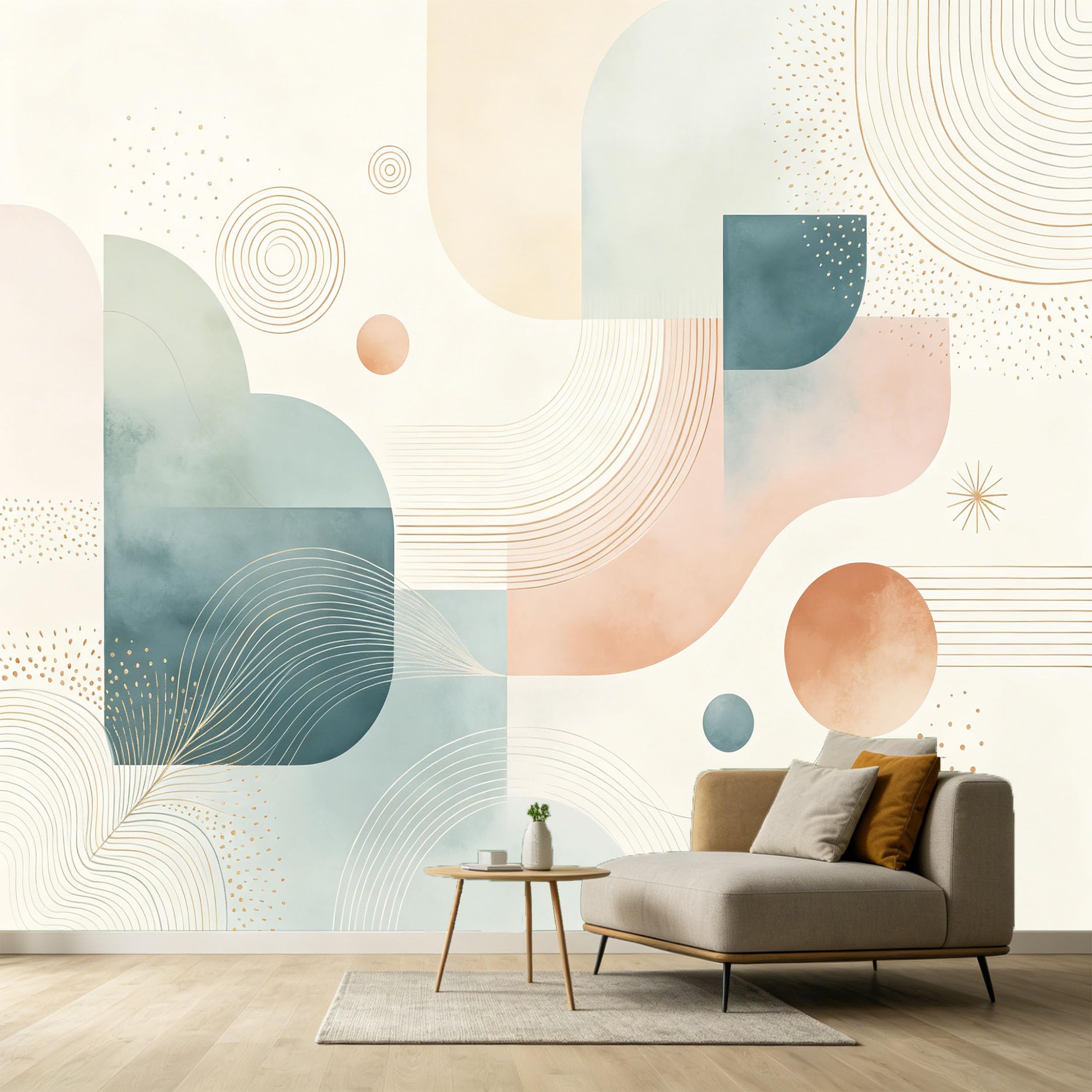 Custom Size Wall Murals Abstract Geometric Minimalist Watercolor Shapes Lines SelfAdhesive Wall Fabric Removable Large Wallpaper for Photo Living Room Interior Decor