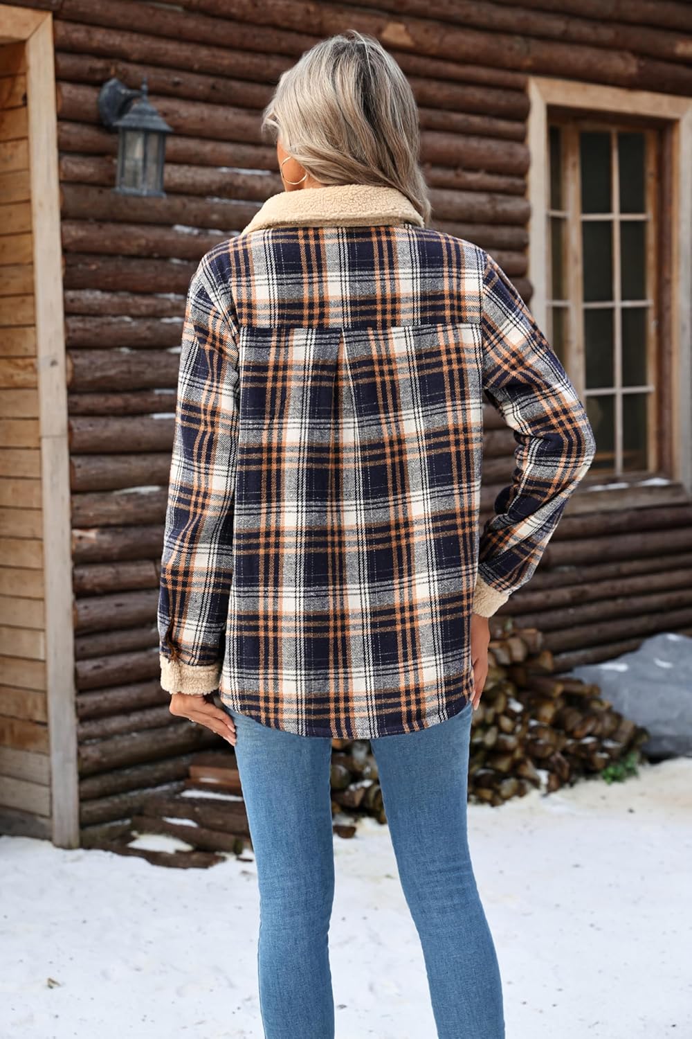 Zeagoo Womens Flannel Jacket Fleece Lined Shacket Fall Outfits Plaid Sherpa Button Down Cozy Warm Winter Coat S-XXL - Image 7