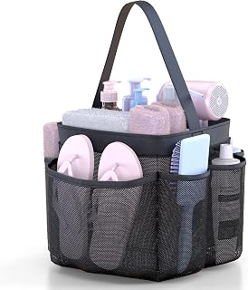 YASONIC Mesh Shower Caddy Portable for College Dorm Essentials Bag, 8 Pockets Hanging Basket for Girls, Boy, College Students (Black)