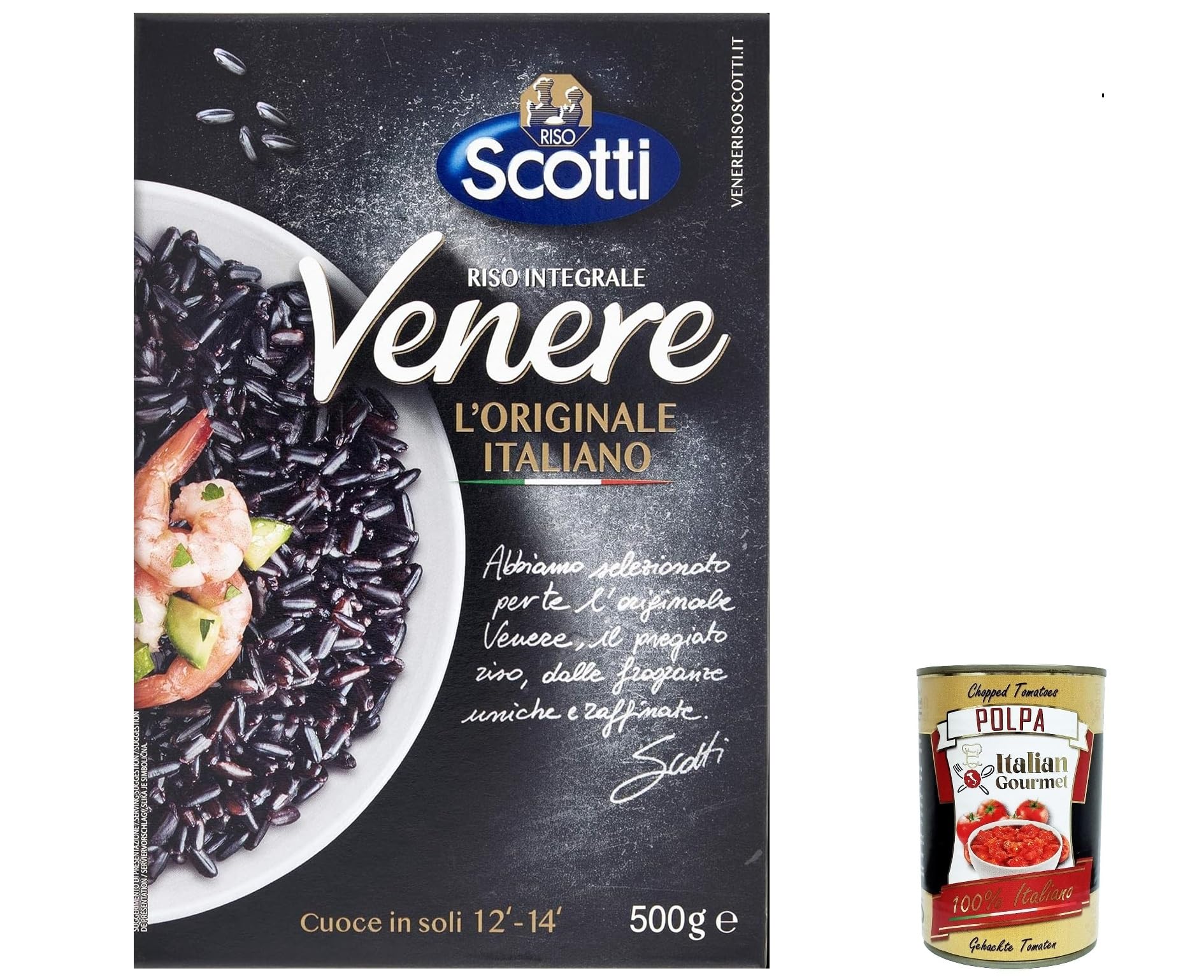 Italian Gourmet Bundle 12x Schwarzer Vollkornreis 500g + Italian Gourmet Polpa Gratis – 6kg Italienischer Schwarzer Reis, Aromatischer Naturreis für Risotto, Bowls & Mediterrane Küche