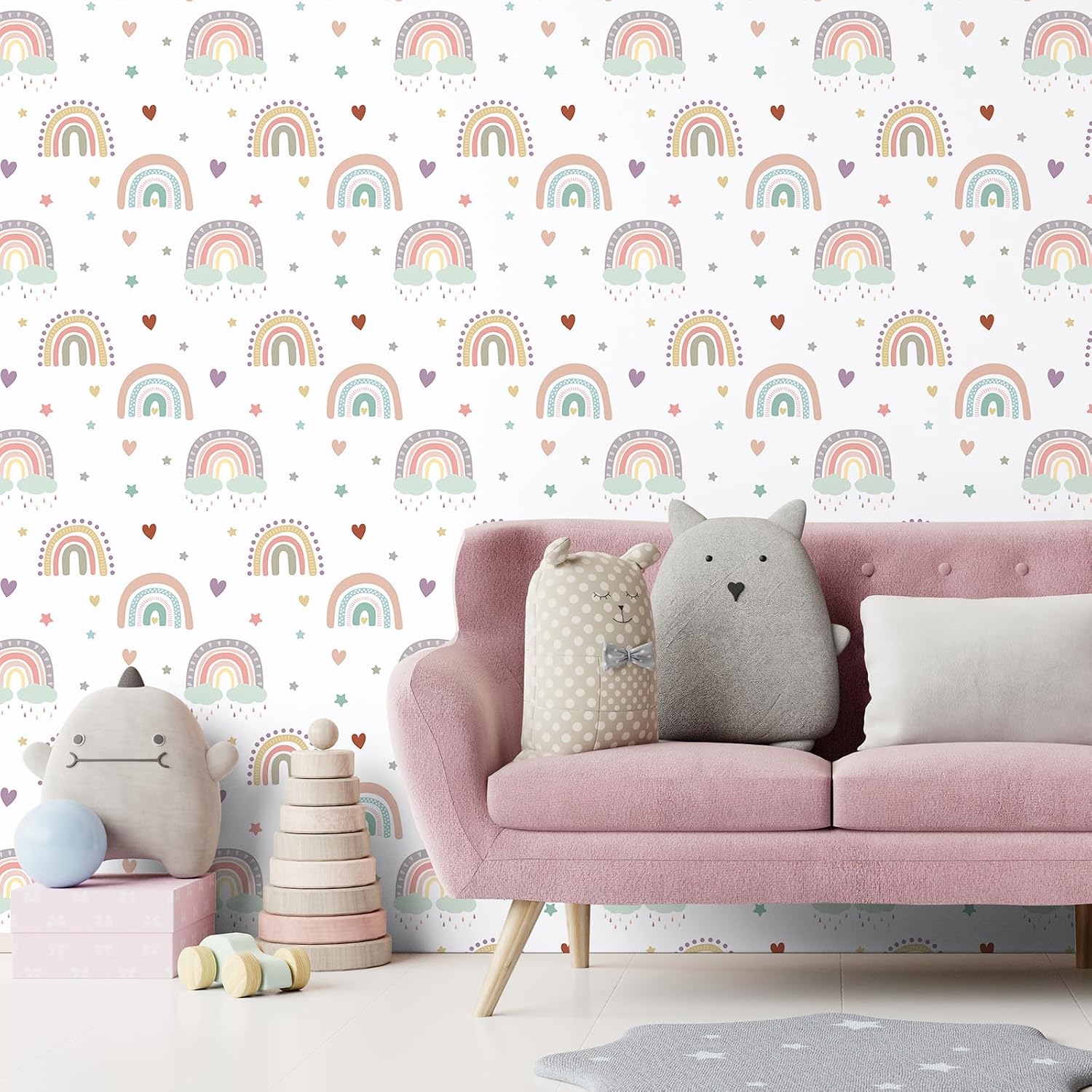 CHIHUT Boho Rainbow Peel and Stick Wallpaper for Kids Bedroom 17.7”x236” Cute Fun Kids Contact Paper for Cabinets Drawers Self Adhesive Removable Nursery Wall Paper Rainbow Wall Decor for Classroom