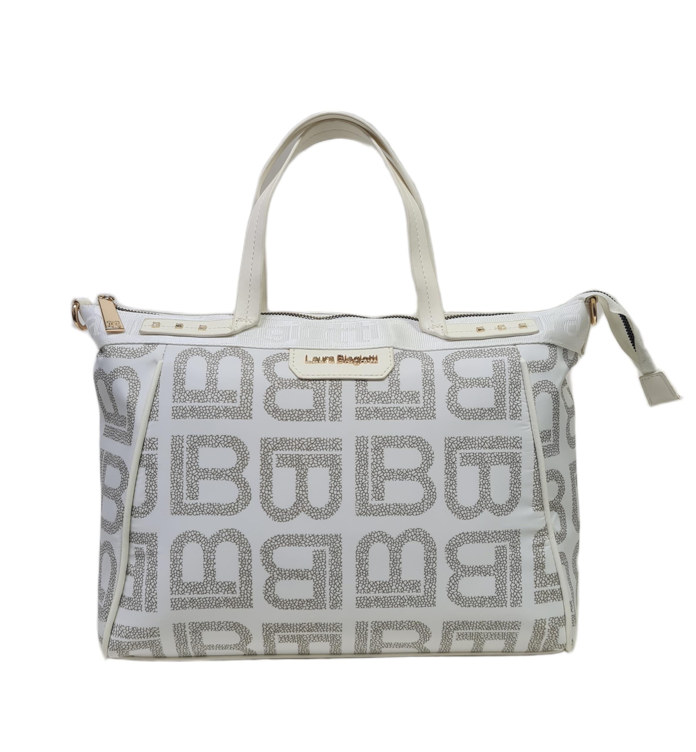Laura Biagiotti Borsa Shopping Linea Dimension, Nylon Stampato con Logo LB, Tracolla Regolabile Rimovibile, Dimensioni 39x27x14 cm, Art. LB26S-108-1