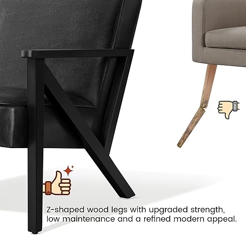 Miniatura 8 de Yaheetech Silla decorativa, silla de lectura de piel sintética, silla moderna de mediados de siglo con marco de madera maciza para sala de estar,