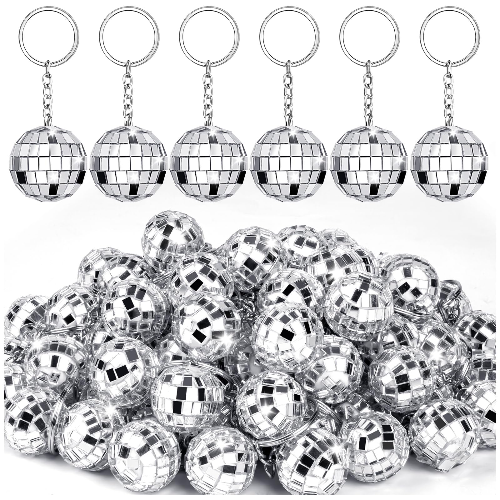 ZHWKMYP 25Pcs Disco Ball Keychain, Mini Silver Disco Ball Key Chain Party Favors for Supplies Decorations