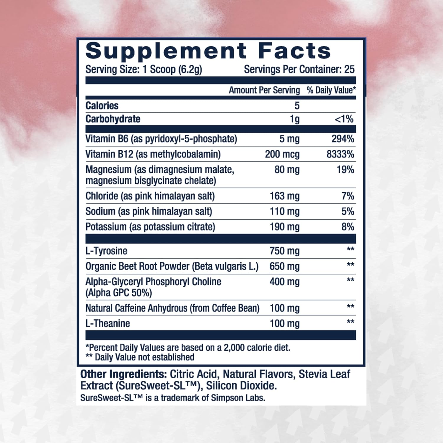 Focus & Energy Drink Mix Powder – Zero Sugar, 100mg Caffeine + L-Theanine + L-Tyrosine Calm Nootropic Supplement for Steady Focus & Clean Energy – (25 Servings)