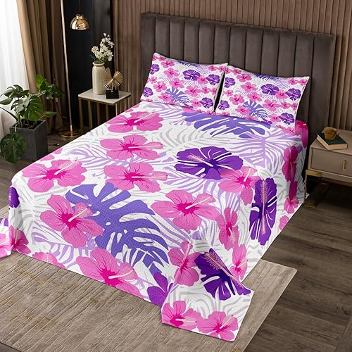 Erosebridal Juego de colcha de hojas de palma, tamaño Queen, estampado de plantas y flores, ligero, decoración de dormitorio, edredón de cama floral