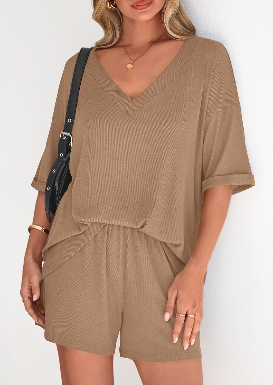 PRETTYGARDEN Womens 2 Piece Sets 2026 Oversized Vneck Half Sleeve Tops Shorts Lounge Set Casual Summer Travel Beach Outfits - Image 6