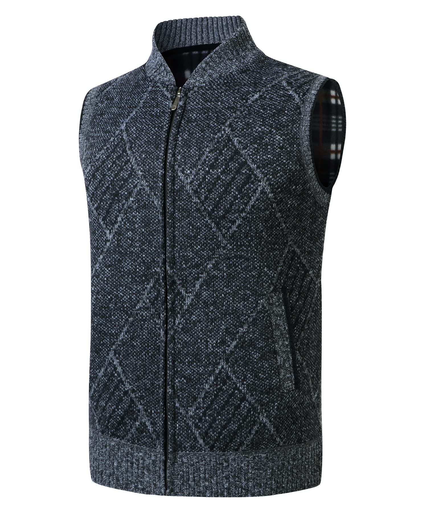 Hommes Cardigan Veste en Maille Pulls sans Manche Grosse Maille avec Col Droit Automne Hiver Chaud avec Poche Gilet Doublure Polaire Débardeurs Tricoté Chandail
