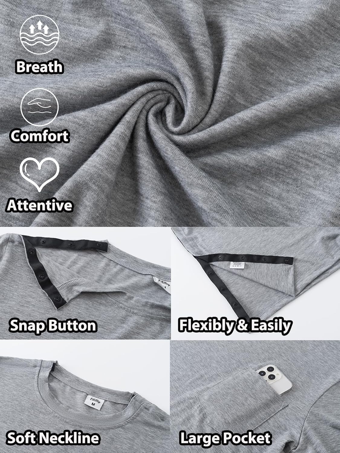 Men's Post Shoulder Surgery Shirts Tear Away Recovery Short Sleeve Full Open Side Snap Chemo Shirt Adaptive Clothing - Image 6