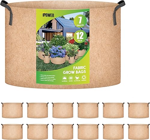 Miniatura 1 de iPower Paquete de 12 bolsas de cultivo de 7 galones, macetas de tela no tejida de aireación gruesa resistente con asas de nailon, para plantar