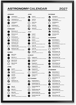 2027 Astronomy Events Wall Calendar, Stargazing Poster, Black