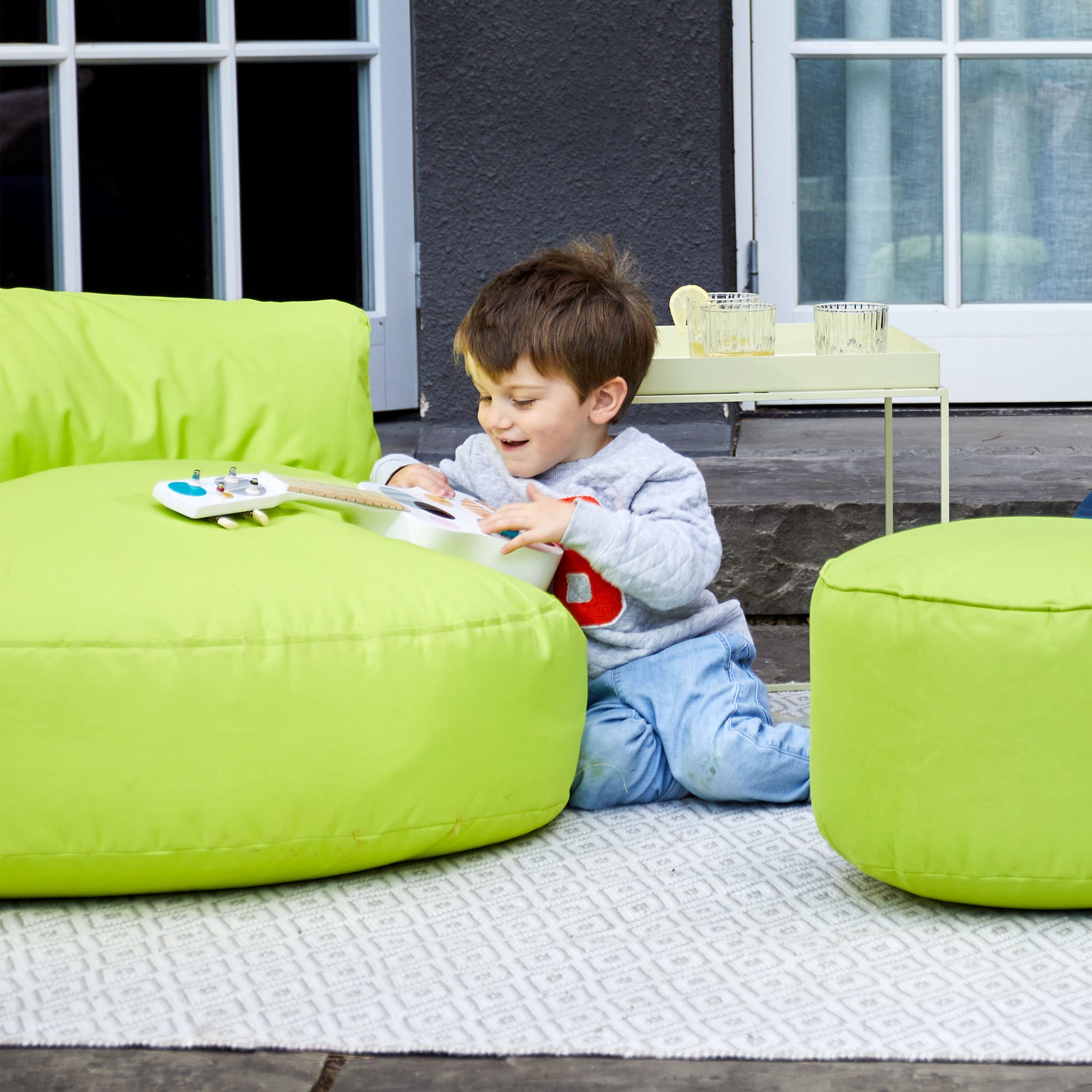 Lumaland Sofá Puff Redondo Grande 320l con Respaldo & Relleno Incluido - Sillón Relax Impermeable para Exterior - Mueble Ideal para Salón, Jardin y Terraza - 90 x 50 cm/Verde