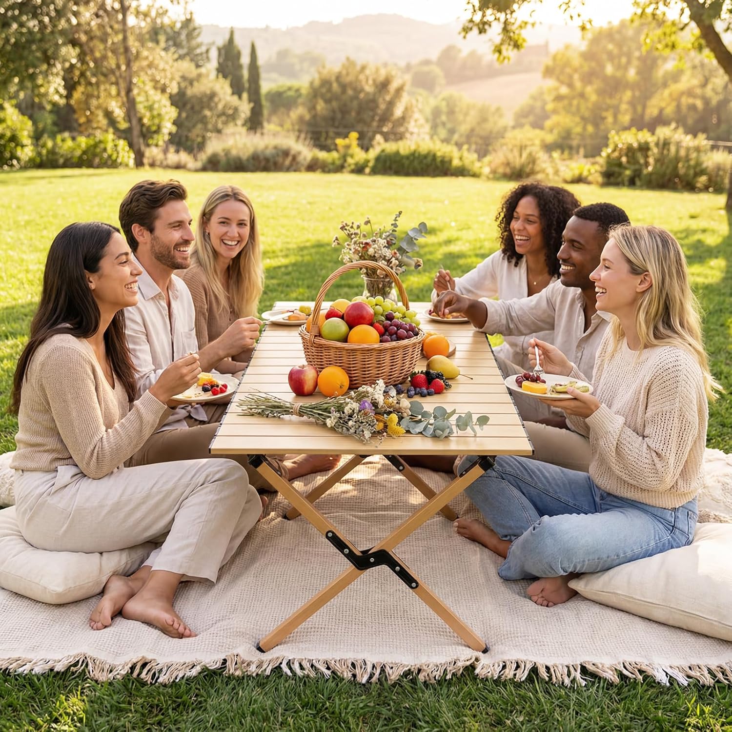 Wesiti 2 Pcs 34" x 23" Folding Picnic Table Extra Large Outdoor Boho Blanket 91'' x 71''sandproof Woven Cotton Yarn Blanket with Fringe for Picnic Beach Party