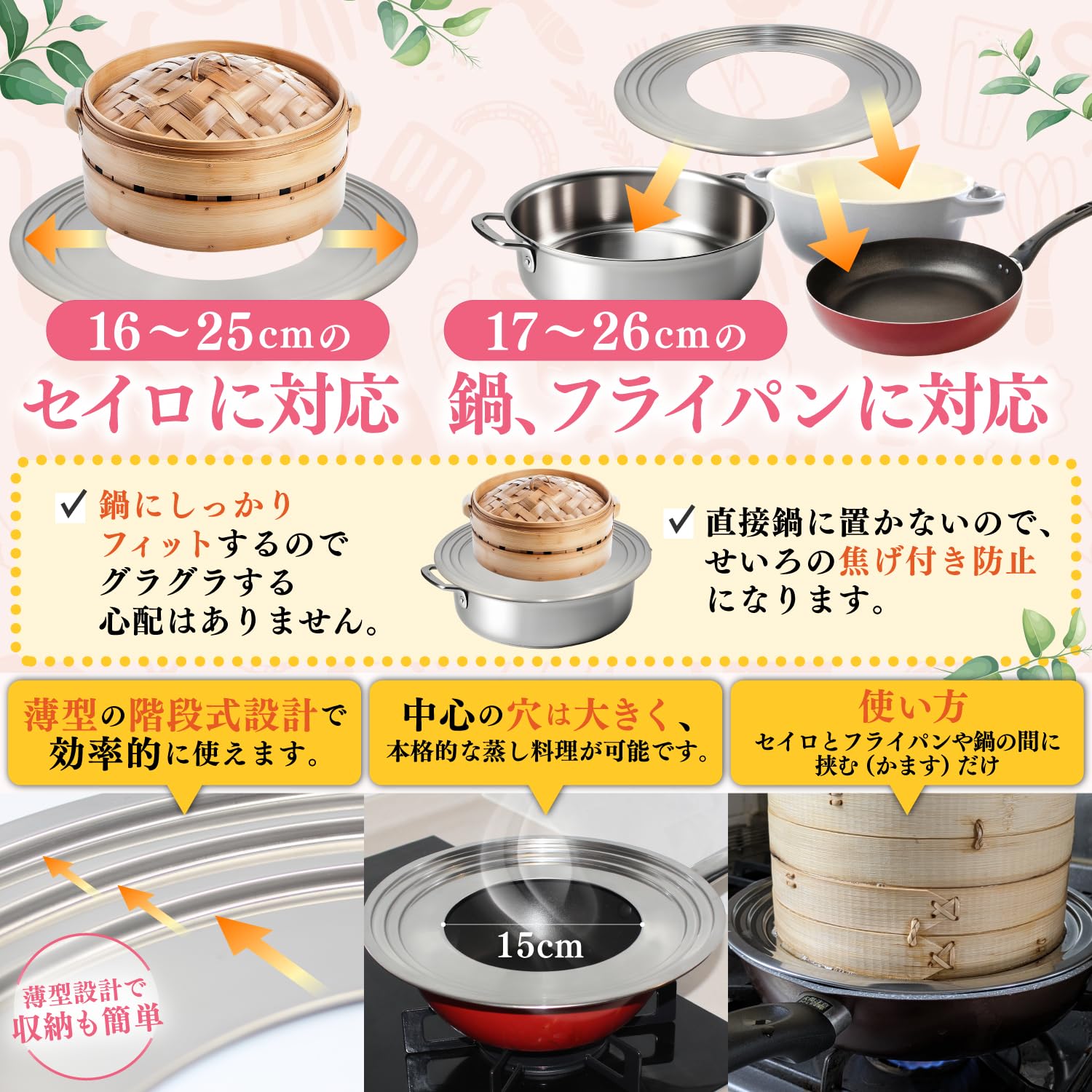 Amazon.co.jp: せいろ用蒸し板 受け台 16～25cm 蒸し器対応 食品衛生法