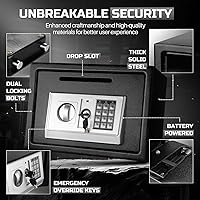 Vista 3 de Flexzion Caja de seguridad pequeña con ranura para caída, caja de seguridad electrónica para dinero con combinación digital de teclado, caja fuerte