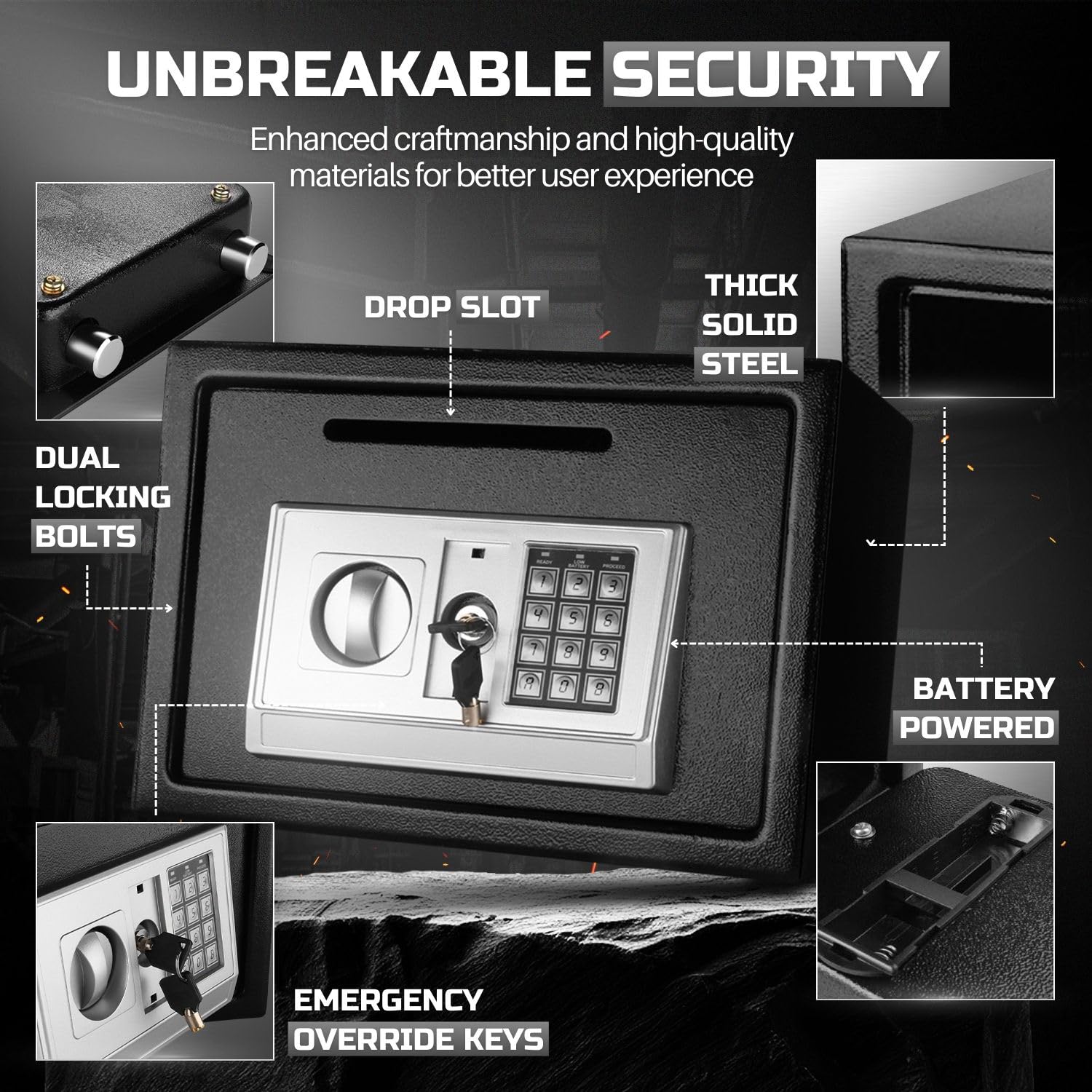 Flexzion Coffre-fort électronique avec fente de dépôt – Serrure à combinaison à clavier numérique – Armoire de sécurité pour la maison, le bureau, l'argent, les documents, les fusils, les dépôts