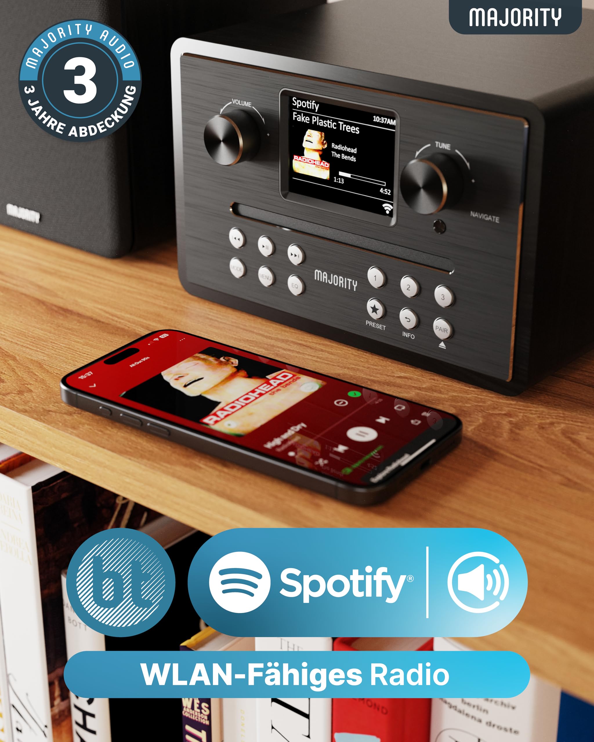 Internetradio WLAN Stereoanlage | HiFi Anlage DAB+ & UKW | CD Player Bluetooth 5.3 | Musikanlage mit Regallautsprechern | Kompaktanlagen mit Spotify Connect & Podcasts | MAJORITY Homerton HiFi